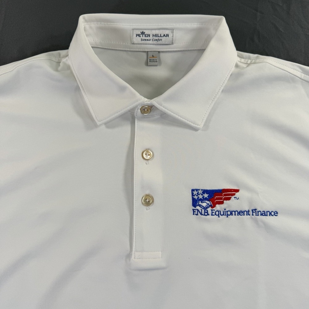 Peter Millar Summer Comfort White Mens L Golf Polo‎ Logo Stretch Performance